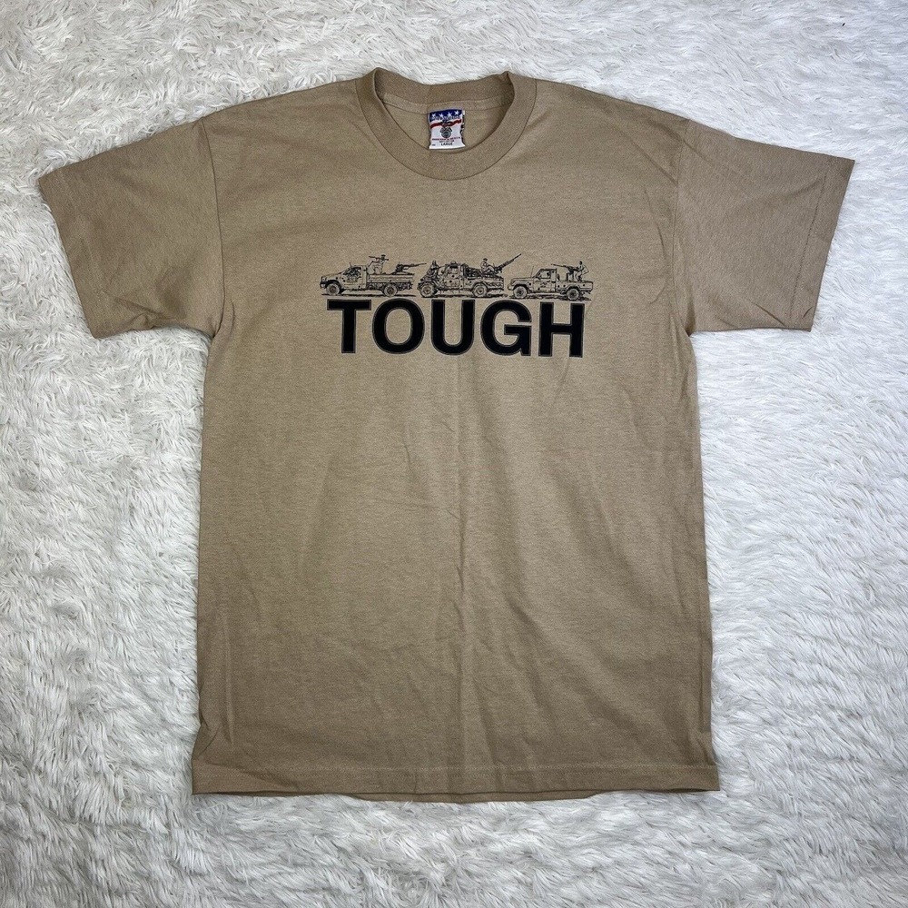 Union Made Military Tough Rebels Beige T-Shirt‎ Size Large Made In USA